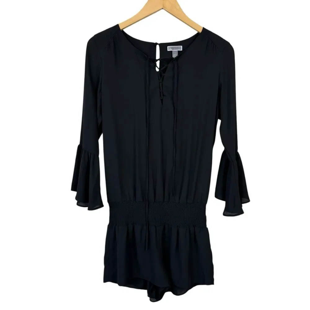 Chelsea28 Black V Neck Lace Up Bell Sleeve Shorts Romper Women's Size XS